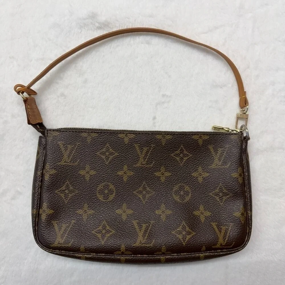 Louis Vuitton Monogram Pochette Accessories Brown Vachetta Strap